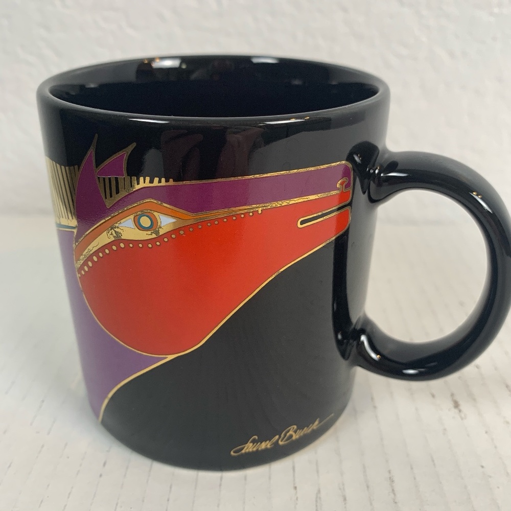 Laurel Burch Moroccan Horse Heads Coffee Mug Black Purple Red Gold Vintage Japan